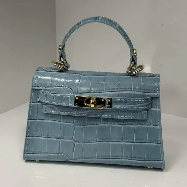 Croc-Embossed Leather Top Handle Bag