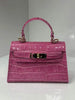 Croc-Embossed Leather Top Handle Bag