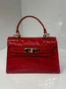 Croc-Embossed Leather Top Handle Bag