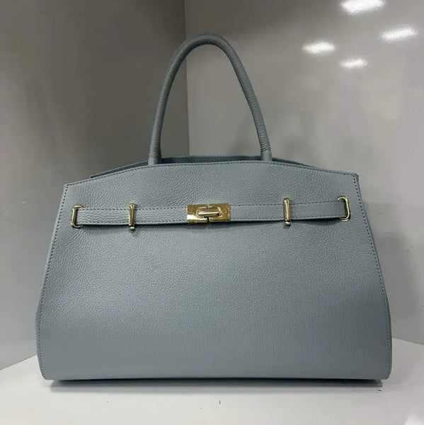 Italian Light Blue Leather Top Handle Bag