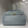 Italian Light Blue Leather Top Handle Bag
