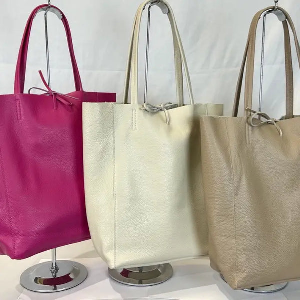Summer Italian Leather Solid Tote