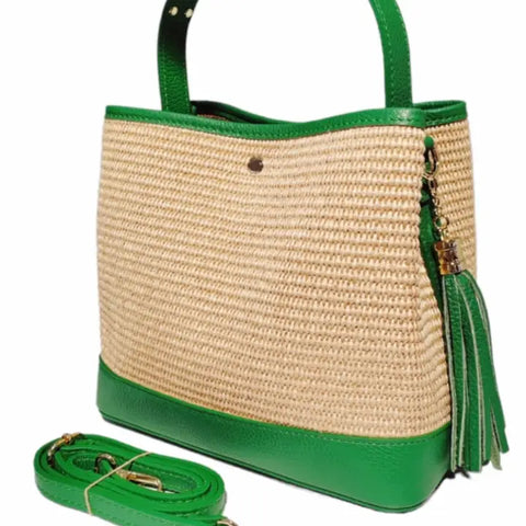 Techa Raffia & Leather Crossbody Bag